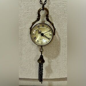 🕰️ Working Watch Orb Pendant Necklace – Brass Tone, Long Chain & Steampunk Vibes